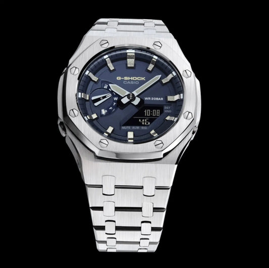 CasiOak Argent Bracelet Argent Cadran Navy Baguettes Argent