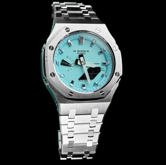 CasiOak Argent Bracelet Argent Cadran Turquoise Baguettes Métallique