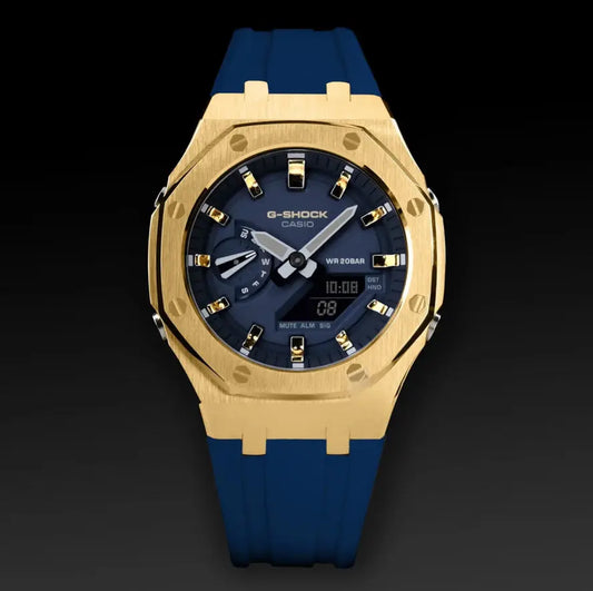 CasiOak Or Bracelet Strap Navy Cadran Navy Baguettes Or Métallique