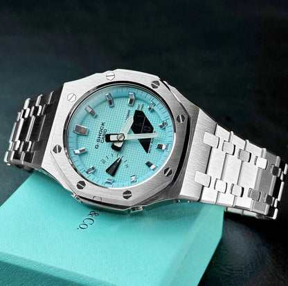 CasiOak Argent Bracelet Argent Cadran Turquoise Baguettes Métallique