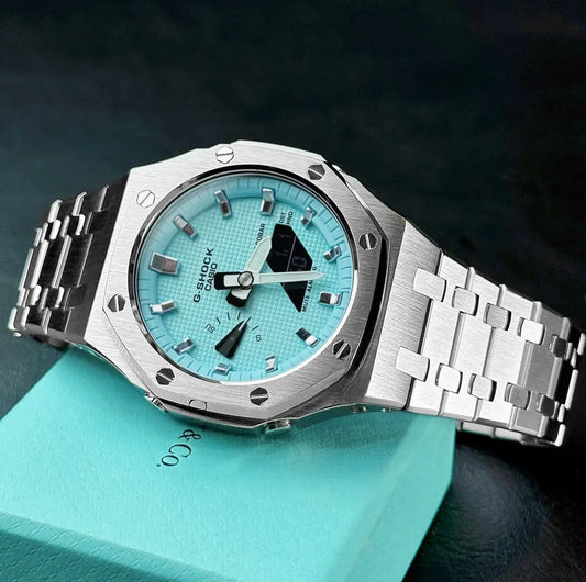 CasiOak Argent Bracelet Argent Cadran Turquoise Baguettes Métallique