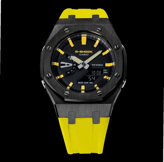 CasiOak Noir Bracelet Strap Jaune Cadran Noir Baguettes Jaunes