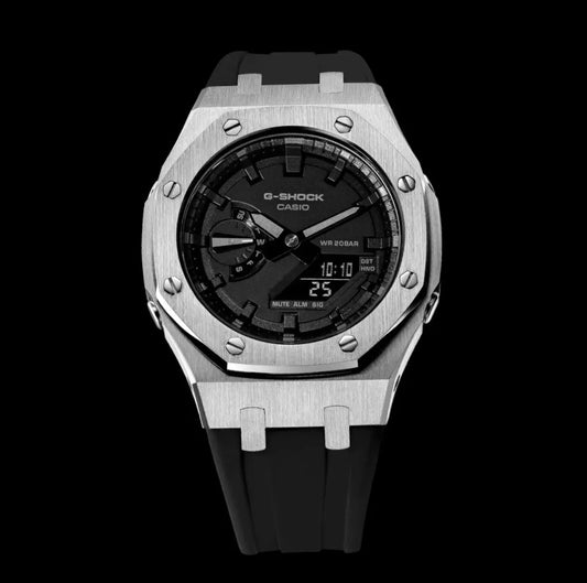 CasiOak Argent Bracelet Strap Noir Cadran Noir