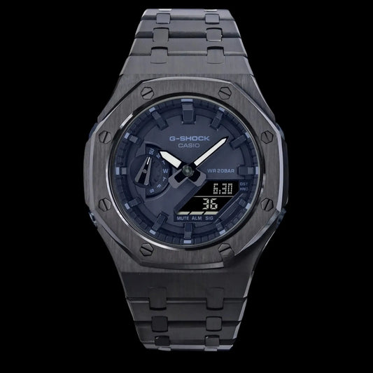CasiOak Mini Noir Bracelet Noir Cadran Bleu Marine Infinity Oak