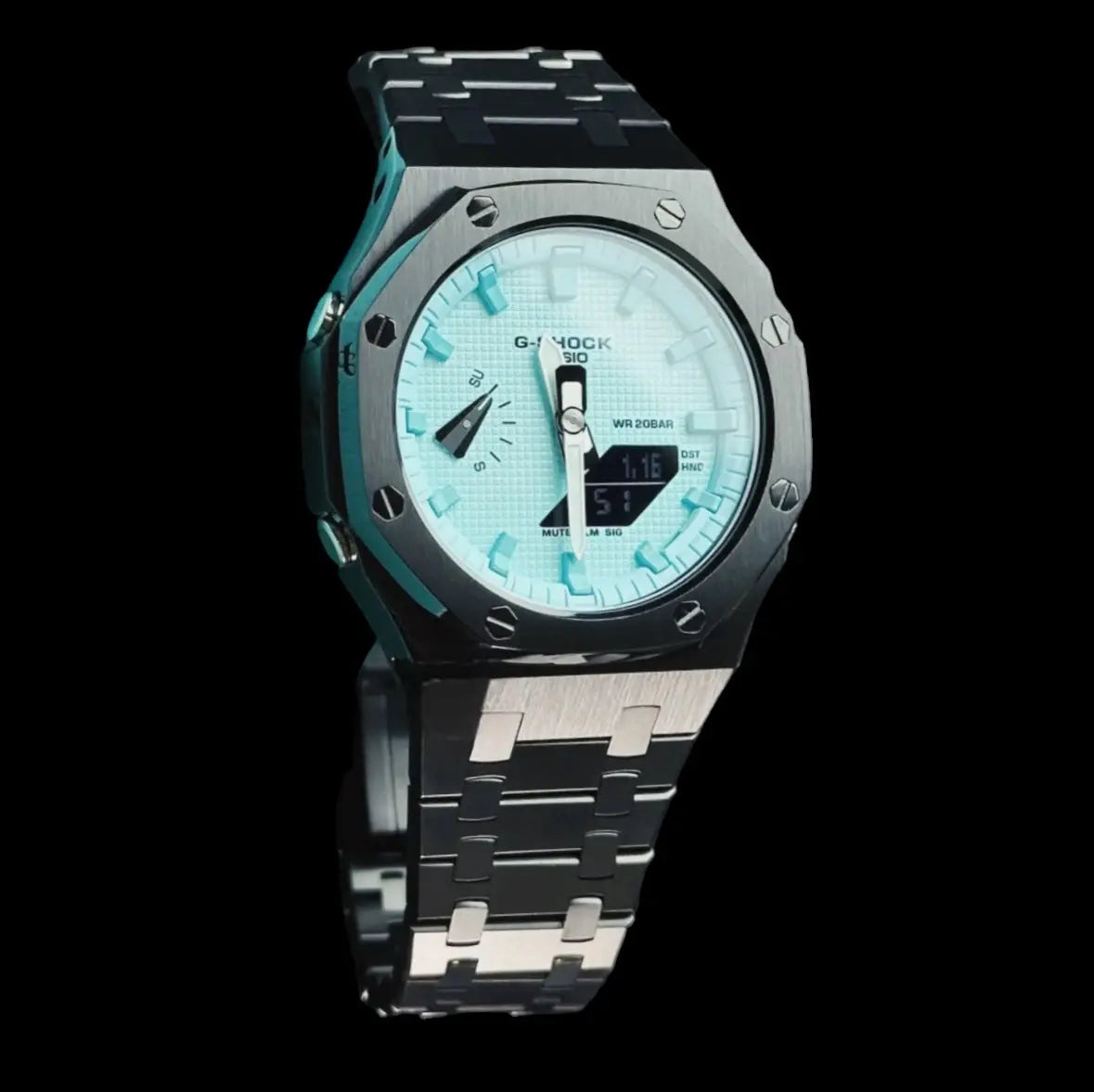 CasiOak Noir Bracelet Noir Cadran Turquoise