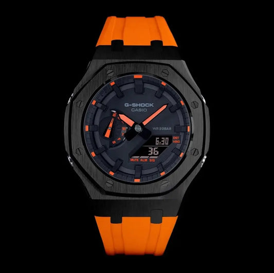 CasiOak Noir Bracelet Strap Orange Cadran Noir et Orange