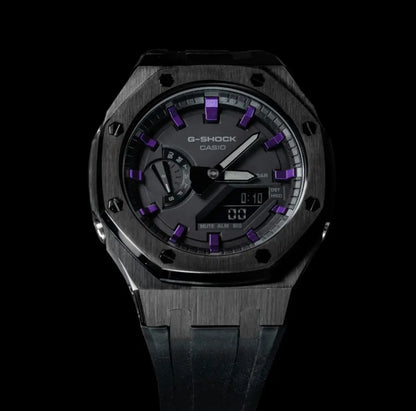 CasiOak Noir Bracelet Strap Noir Cadran Noir Baguettes Violettes