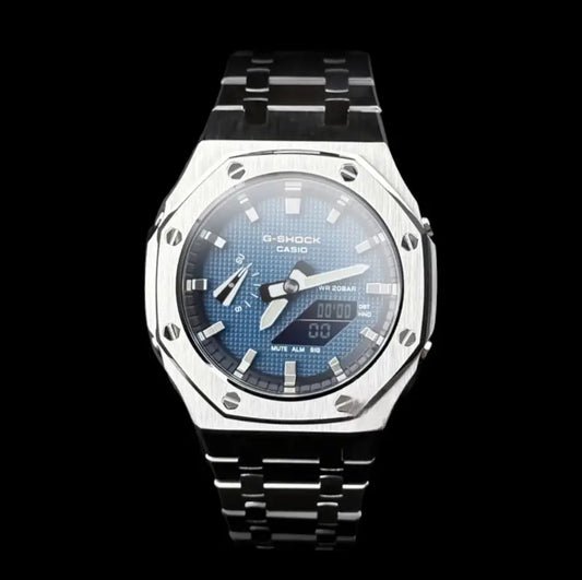 CasiOak Argent Bracelet Argent Cadran Navy