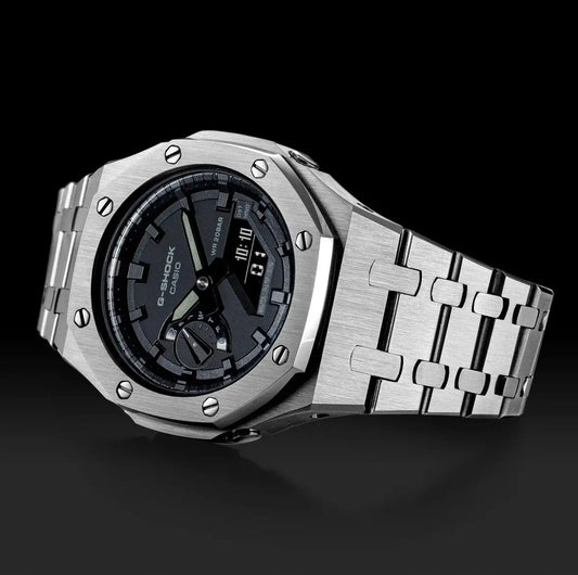 CasiOak Argent Bracelet Argent Cadran Noir