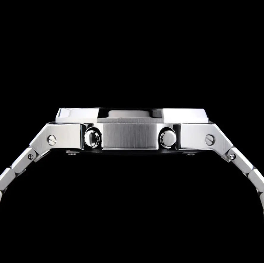 CasiOak Argent Bracelet Argent Cadran Noir Baguettes Argent