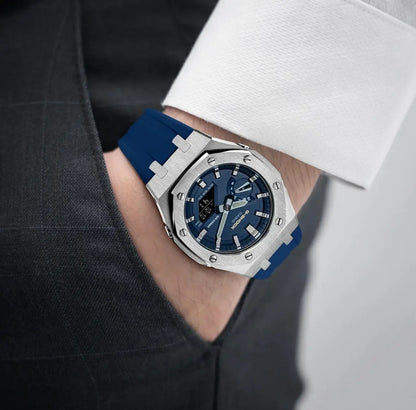 CasiOak Argent Bracelet Strap Navy Cadran Navy Baguettes Argent