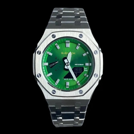 CasiOak Argent Bracelet Argent Cadran Vert Baguettes Argent