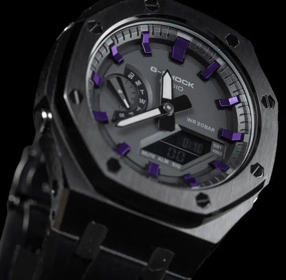 CasiOak Noir Bracelet Strap Noir Cadran Noir Baguettes Violettes