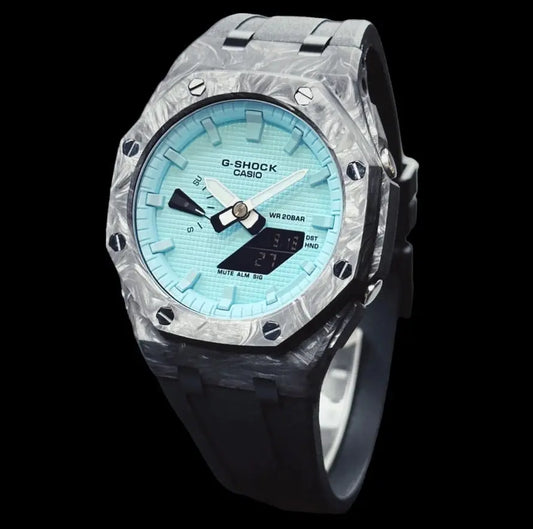 CasiOak Carbon Fiber Bracelet Strap Noir Cadran Turquoise