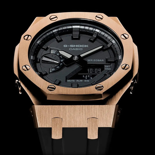 CasiOak Or Rose Bracelet Strap Noir Cadran Noir