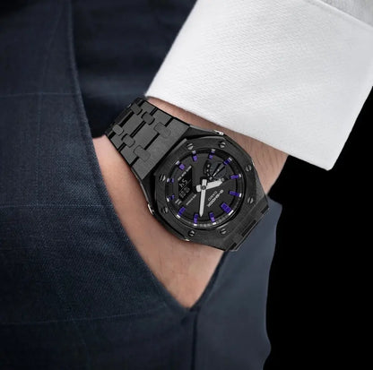 CasiOak Noir Bracelet Noir Cadran Noir Baguettes Violettes