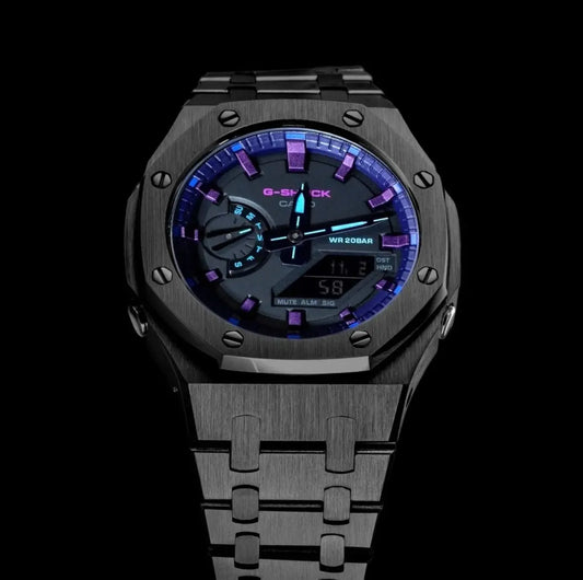 CasiOak Noir Bracelet Noir Cadran Noir et Violet