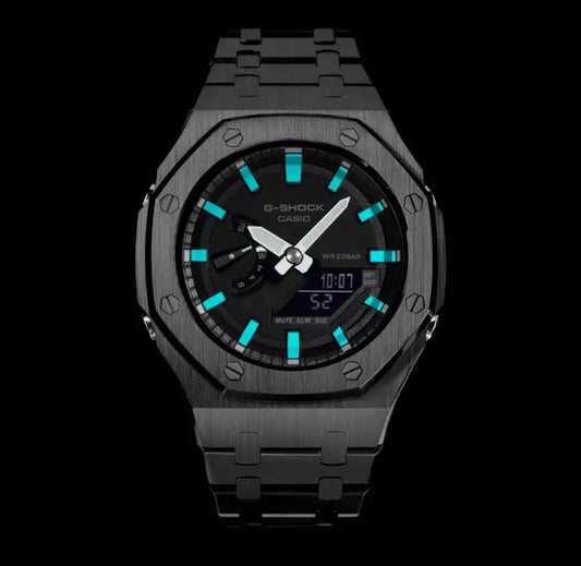 CasiOak Noir Bracelet Noir  Cadran Noir Baguettes Turquoise