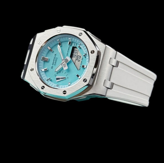 CasiOak Mini Bracelet Strap Blanc Cadran Turquoise Baguettes Métalliques Infinity Oak