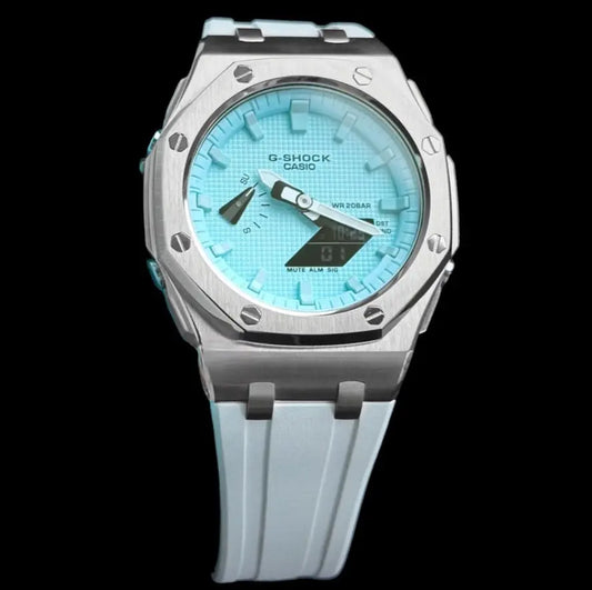 CasiOak Argent Bracelet Strap Blanc Cadran Turquoise