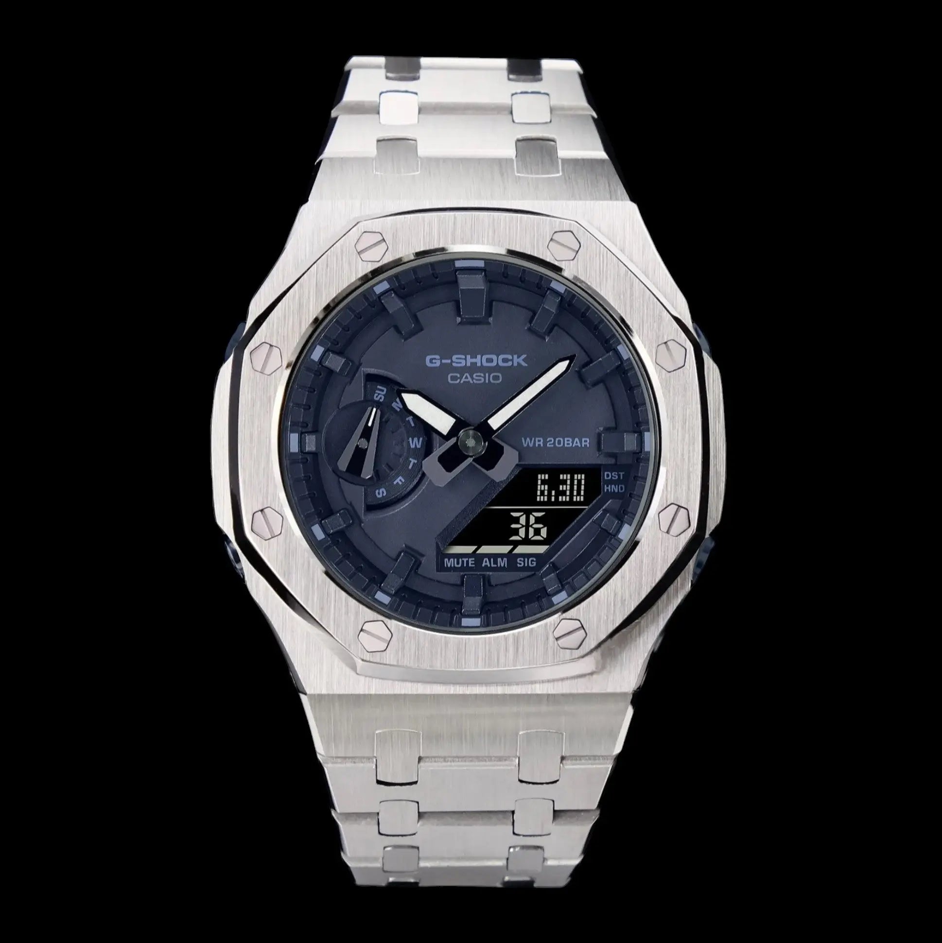 CasiOak Mini Argent Bracelet Argent Cadran Bleu Marine Infinity Oak
