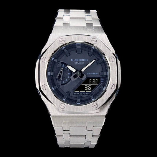 CasiOak Mini Argent Bracelet Argent Cadran Bleu Marine Infinity Oak