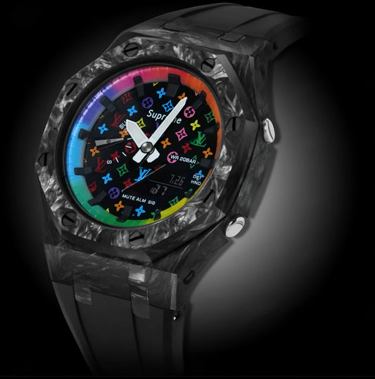 CasiOak Carbon Fiber Bracelet Strap Noir Cadran Rainbow Noir LV x Supreme Baguettes Rainbow Noir