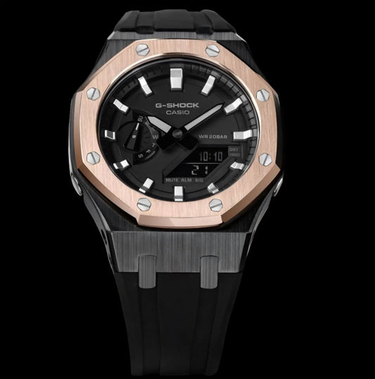 CasiOak Noir Bracelet Strap Noir Baguettes Grises